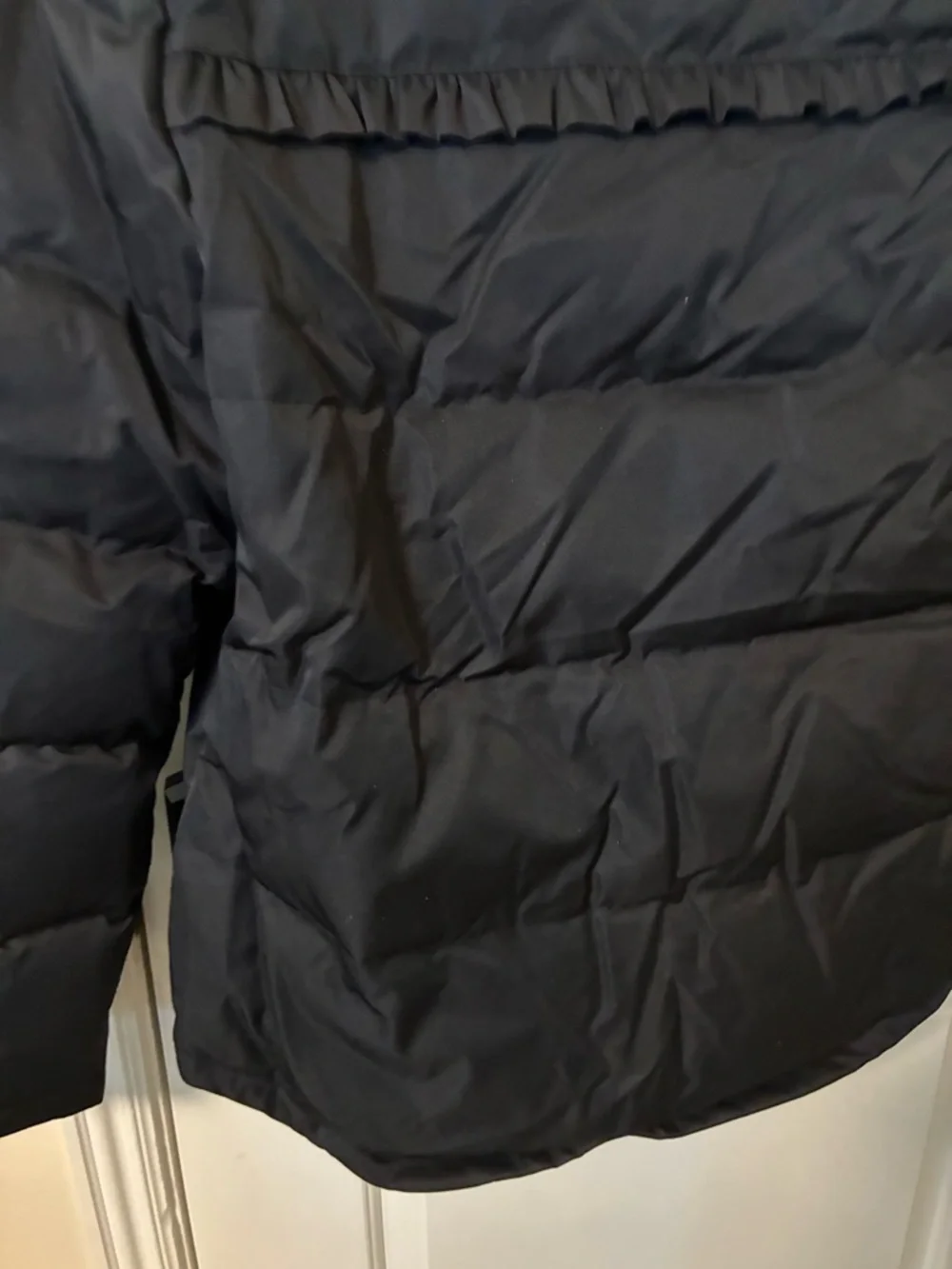 NWOT Kate spade Black Puffer Coat with Ruffle Detail size small